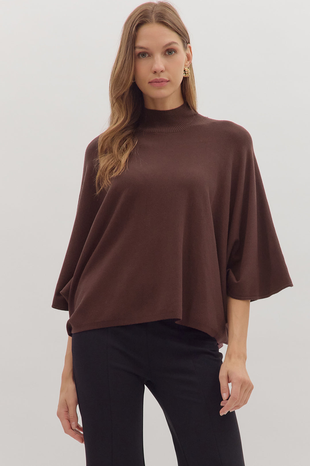 chocolate brown dolman sleeve entro top