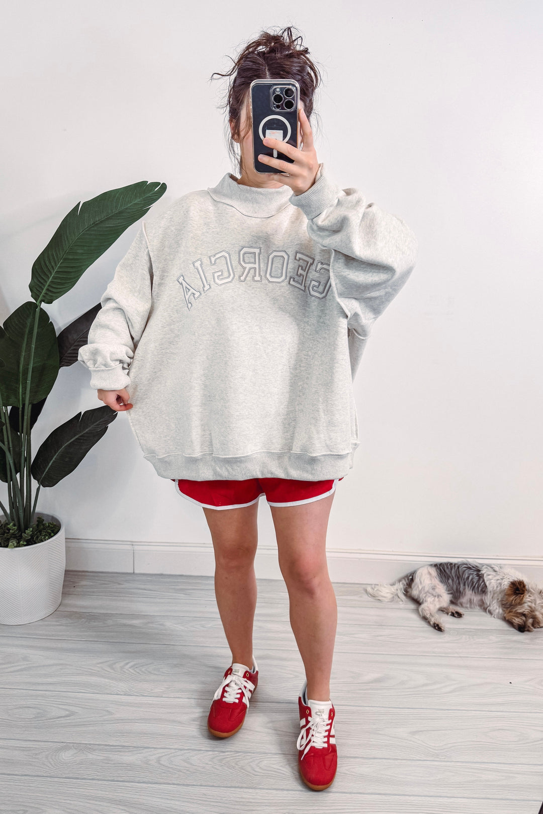 georgia mock neck grey embroidered sweatshirt