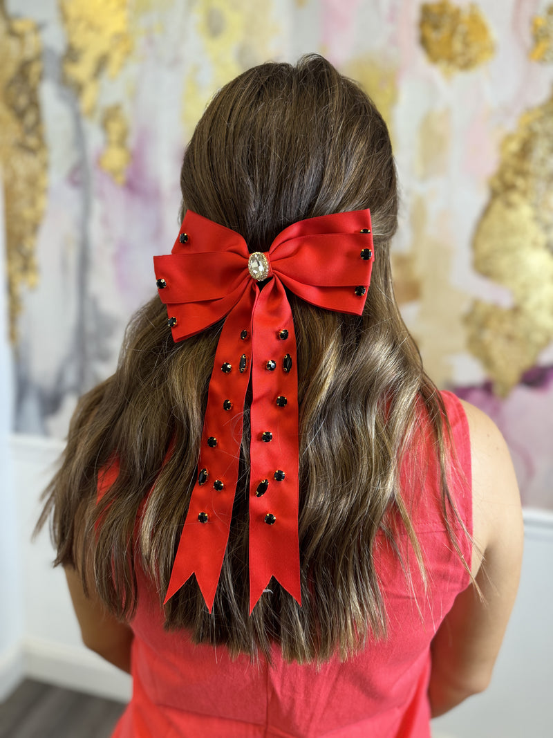 Red and Black Bow Hair Clip