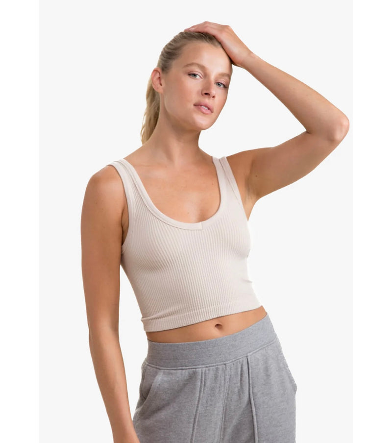 Mono B Ribbed Stone Cropped Tank Top