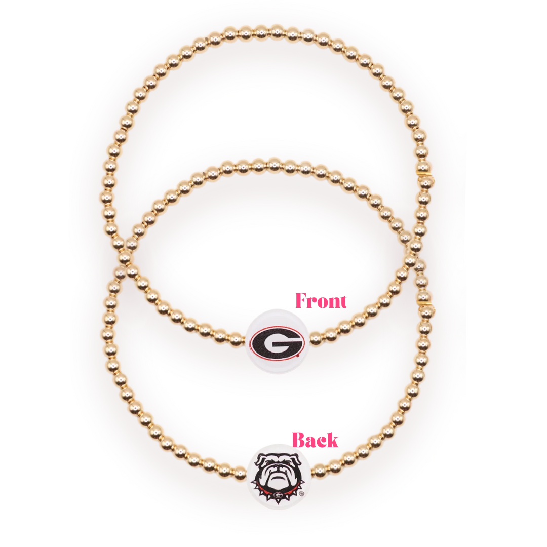 Beaded Blondes Gold beaded bracelet with Georgia bulldogs logos charms