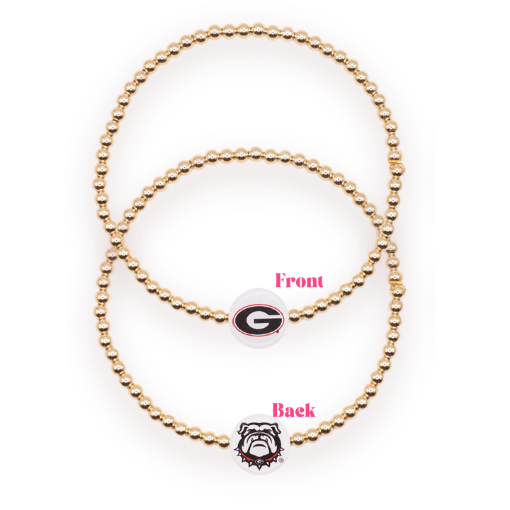 Beaded Blondes Gold beaded bracelet with Georgia bulldogs logos charms