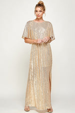 Gold sequin holiday party maxi dress