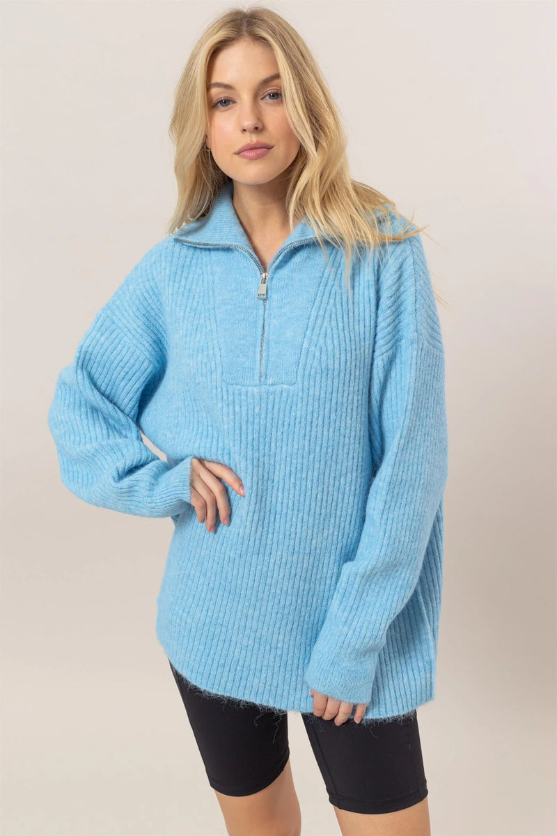 BLUE SWEATER HALF zip pullover