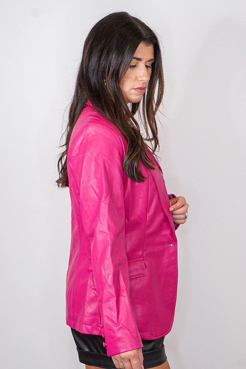 Women's hot pink leather blazer