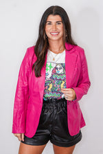 Women's hot pink leather blazer