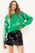 Tis The Sequin Green Sweater