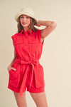 Denim Darling Washed Red Romper