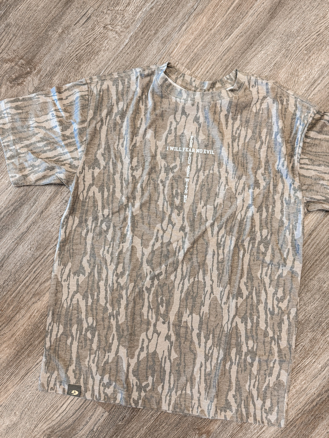 Mossy oak patterned shirt with 'PSALM 23' front