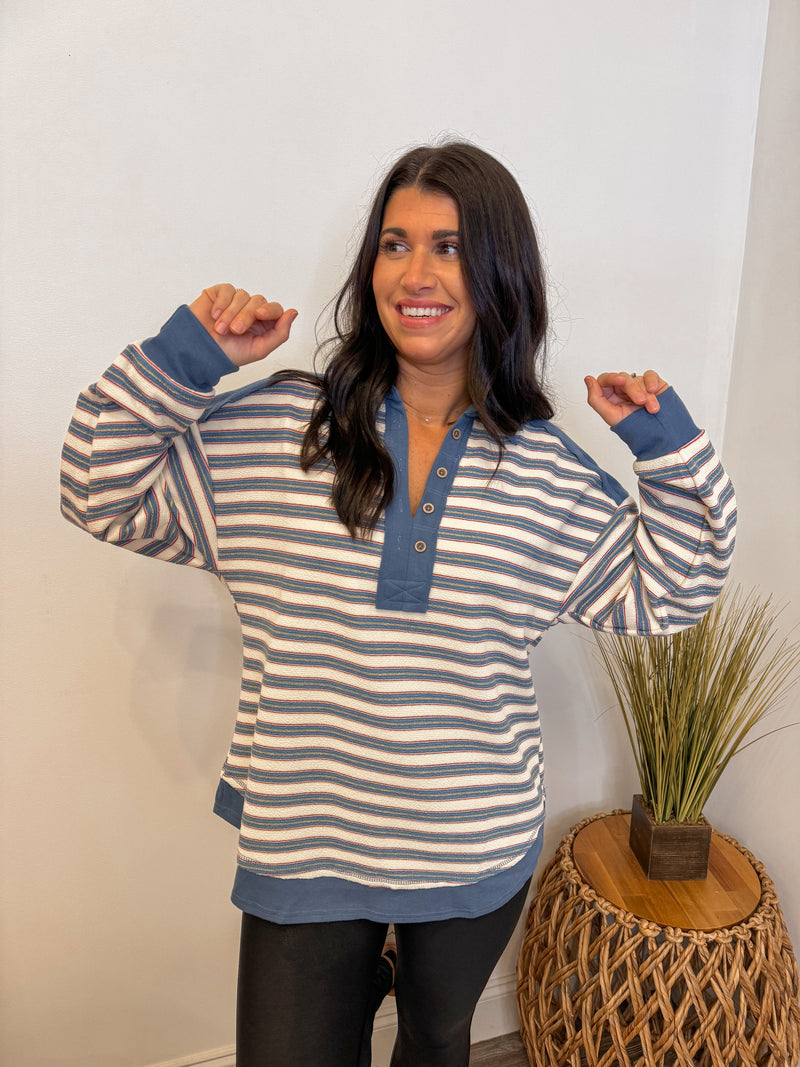 Blue Collared Striped Pullover