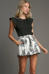 Umgee Ivory bow tie waist shorts with traditional Black Willow print