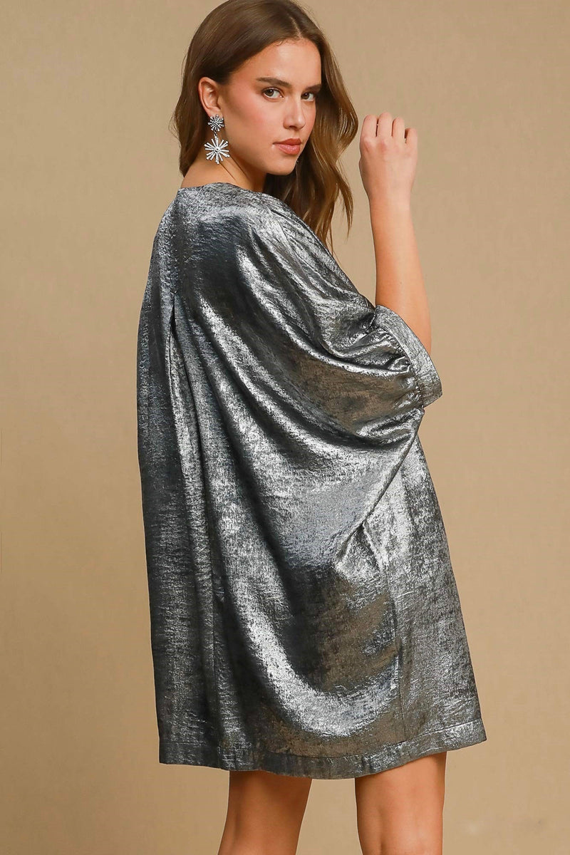 Umgee metallic foil gunmetal gray shift dress