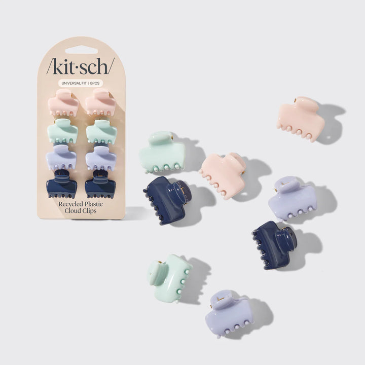 Set of colorful cloud-shaped hair clips with 'kit-sch