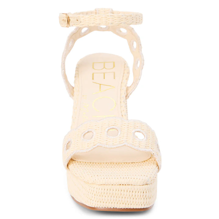 Women's  Moorea ivory rafia platform heeled sandals by Matisse, close up view