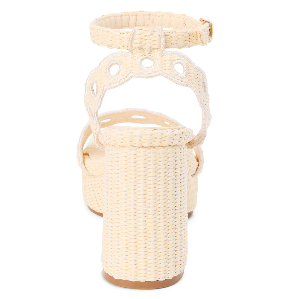 Women's  Moorea ivory rafia platform heeled sandals by Matisse, back view