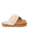  Matisse Taos suede and fur lined slide on mules in chestnut with buckle detail