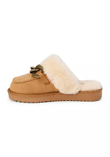  Matisse Taos suede and fur lined slide on mules in chestnut with buckle detail