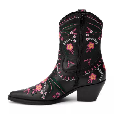 Matisse Amber black and pink embroidered western boot