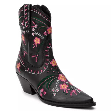 Matisse Amber black and pink embroidered western boot