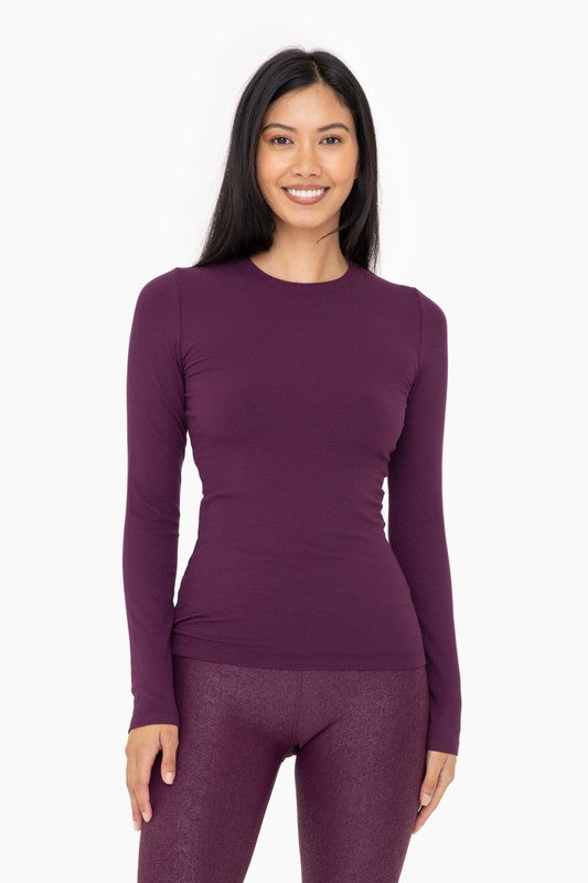 Mono B Essential long sleeve micro-ribbed athleisure top in twilight