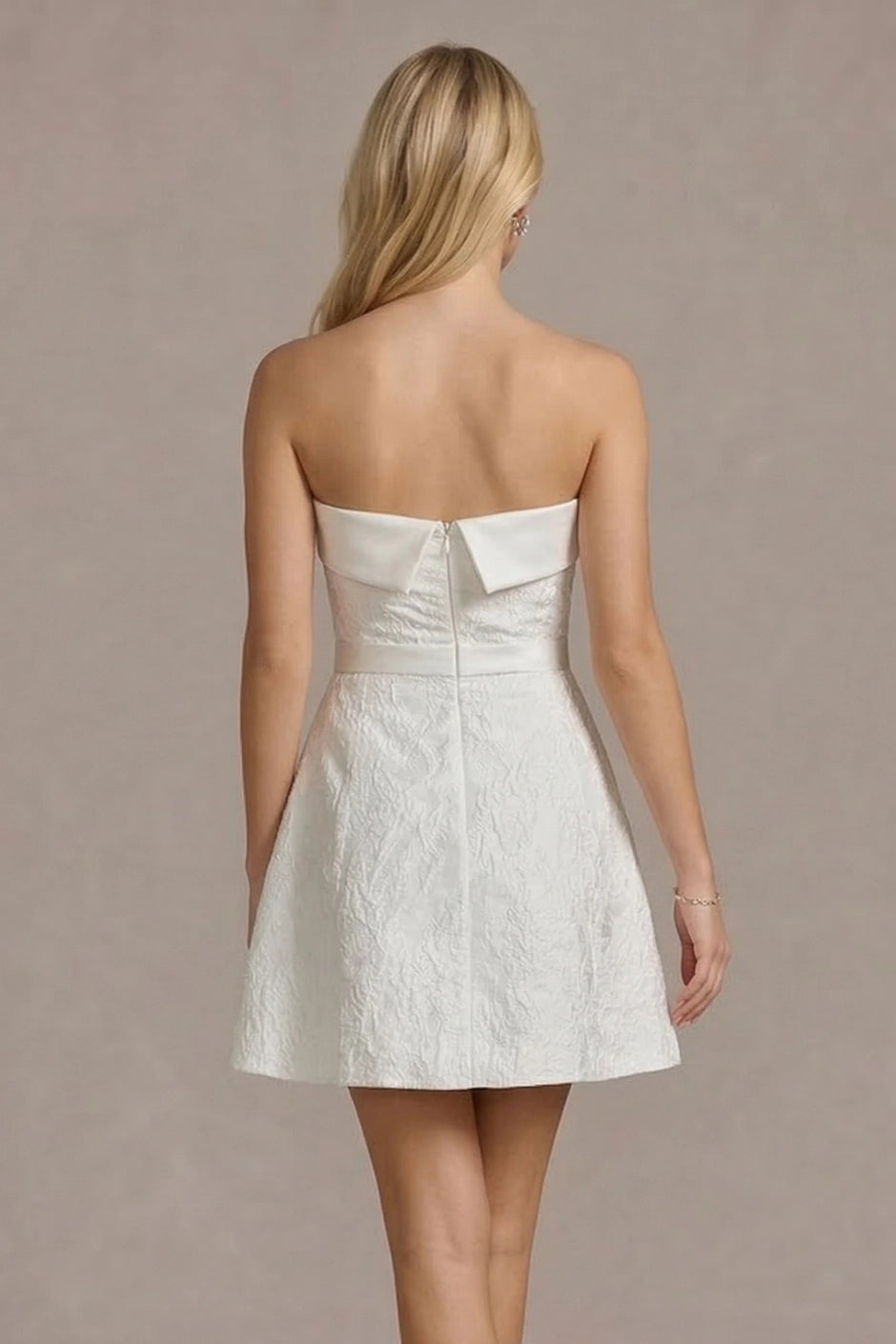 womens stralpless white mini dress 