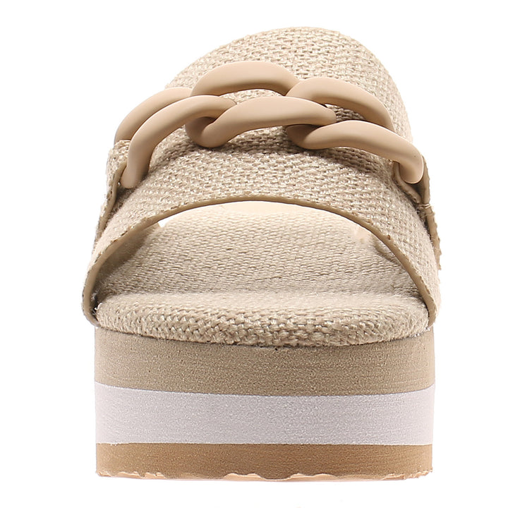 Women's raffia slide on wedge sandals-1