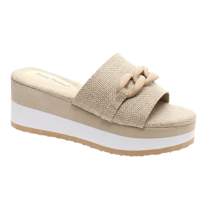 Women's raffia slide on wedge sandals.