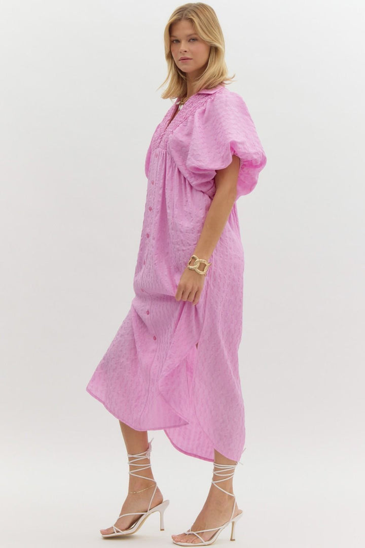 women's pink textured Midi dress