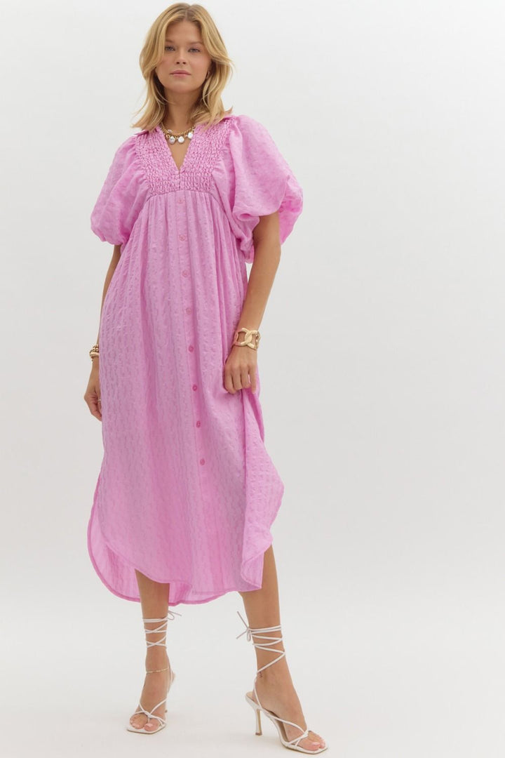 women's pink textured Midi dress