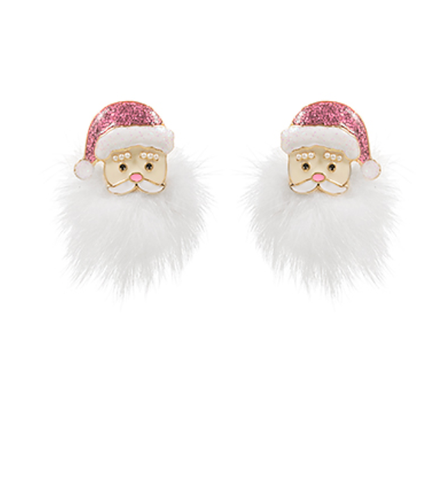 Pink santa and pearl earrings