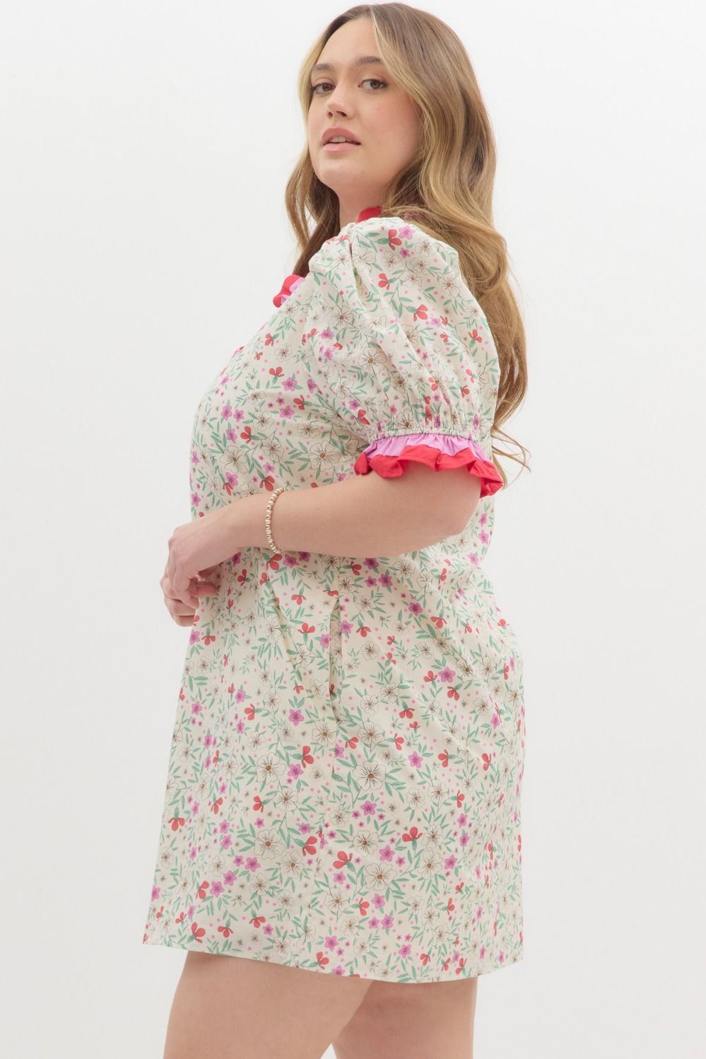 Women's plus size floral print multi color short spring dress