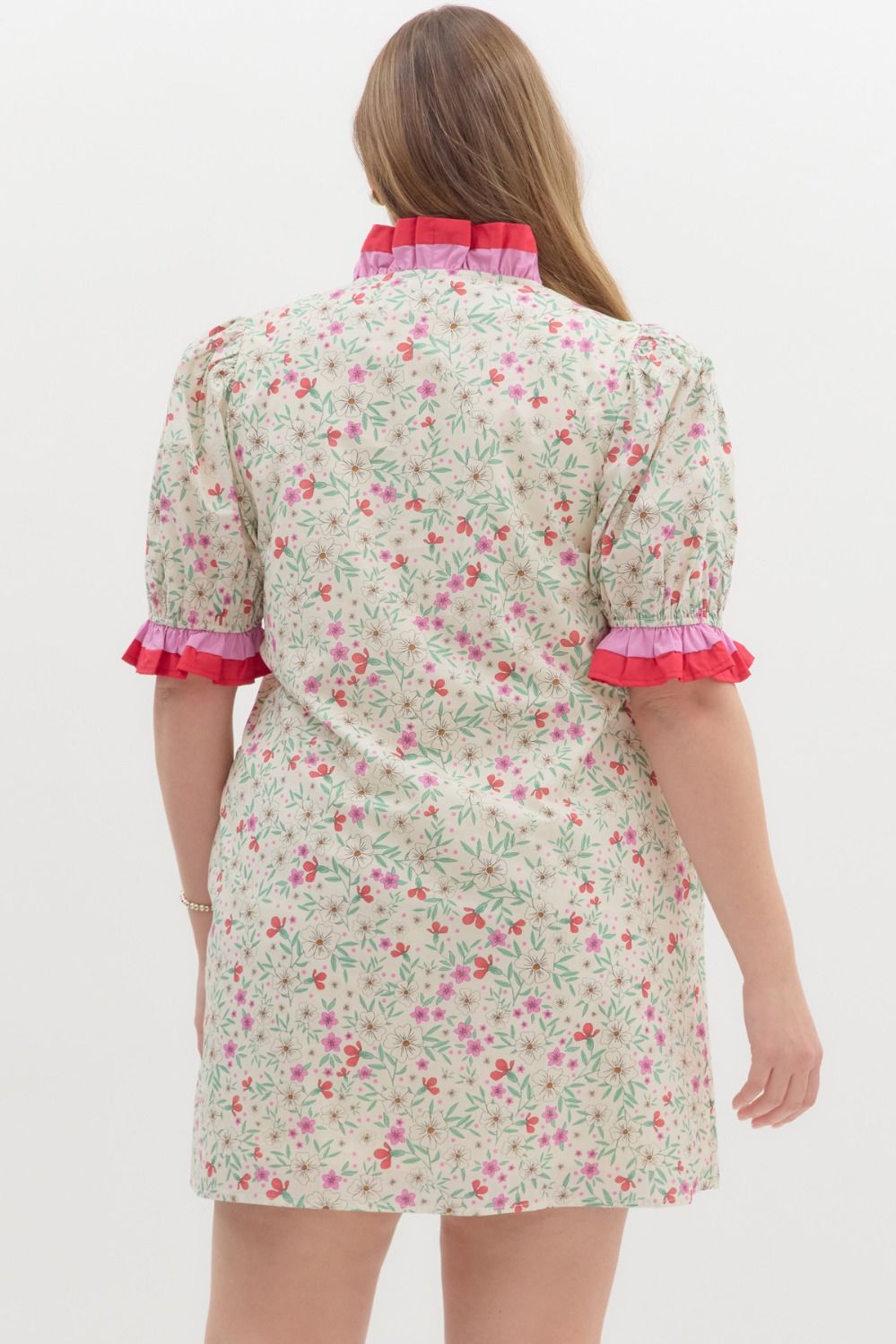 Women's plus size floral print multi color short spring dress