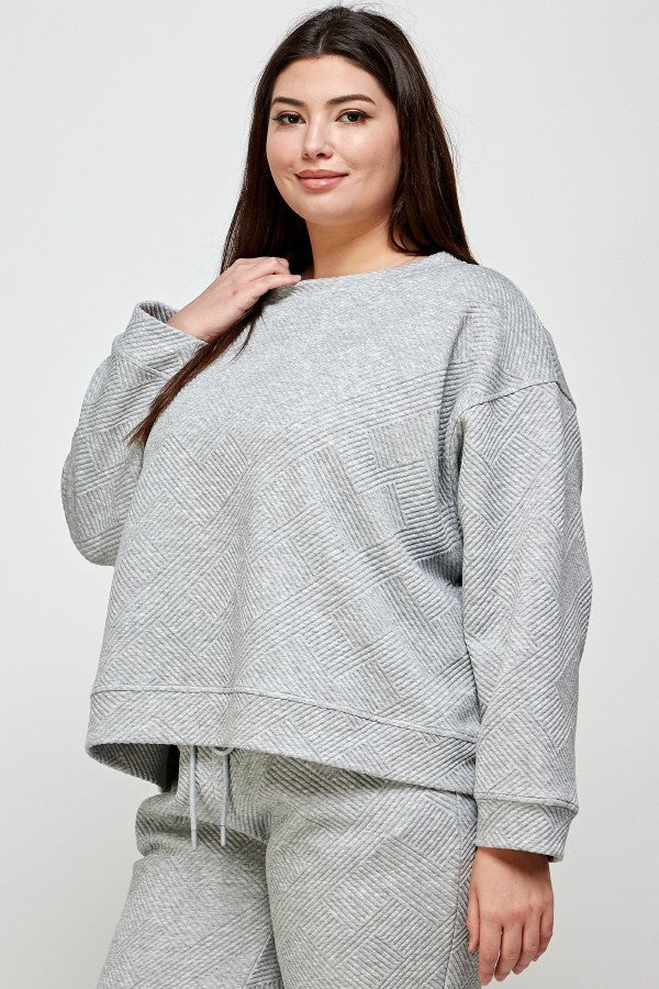 Plus size textured grey pullover top set