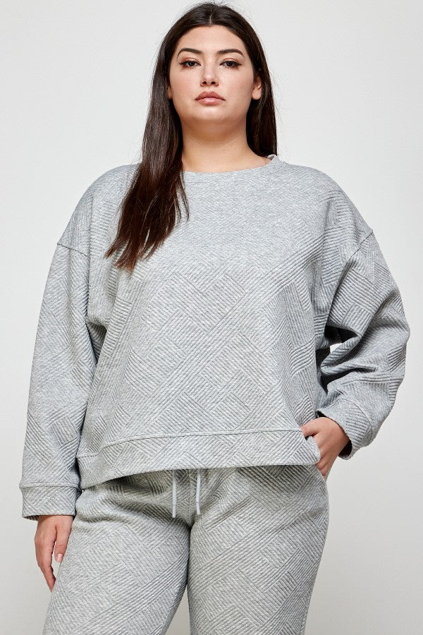 Plus size textured grey pullover top set