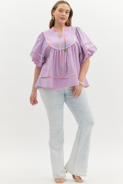 Women's plus size lavender babydoll casual top 