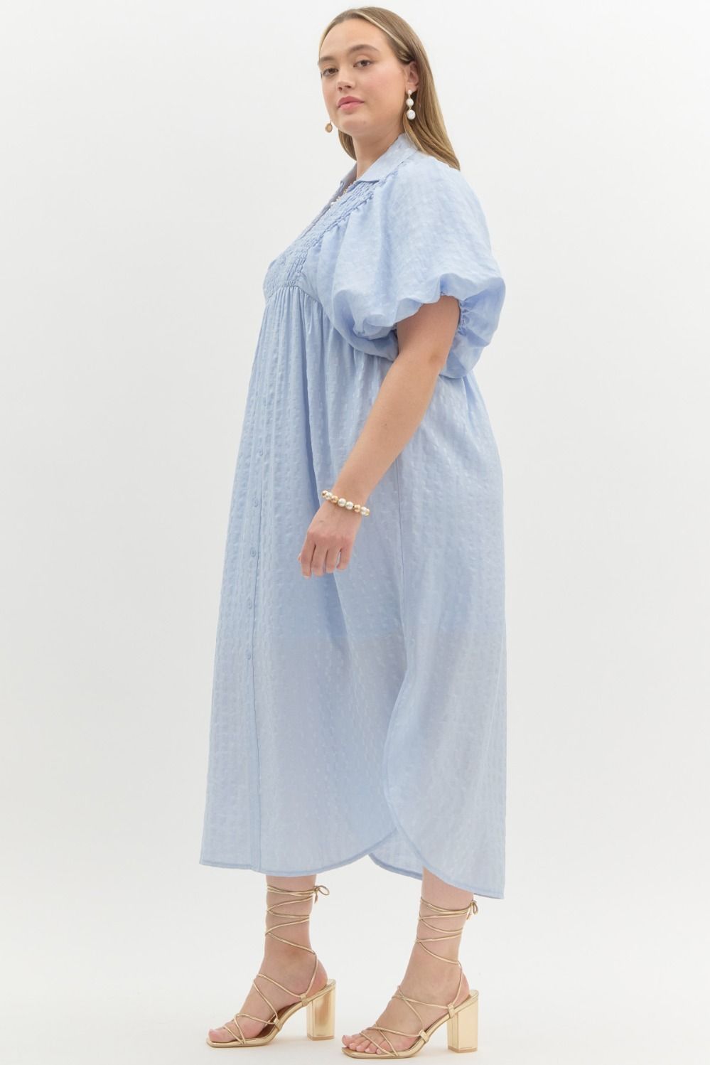 Women's plus size light blue textured midi dress
