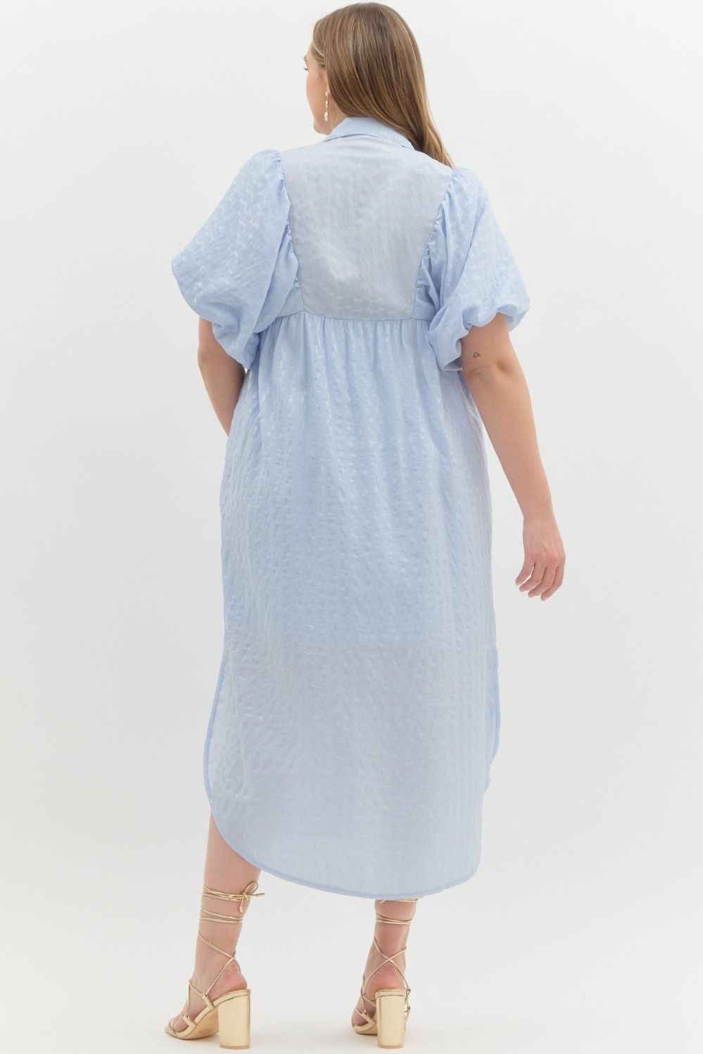 Women's plus size light blue textured midi dress