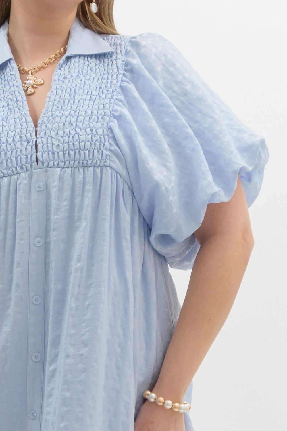 Women's plus size light blue textured midi dress