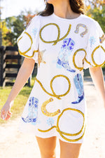 Queen of sparkles white cowgirl icon poof sleeve dress