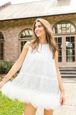 queen of sparkles white rhinestone feather dress