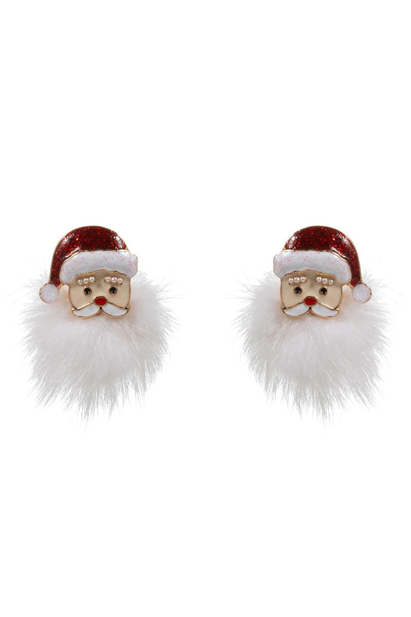 Red pom pom beard santa earrings