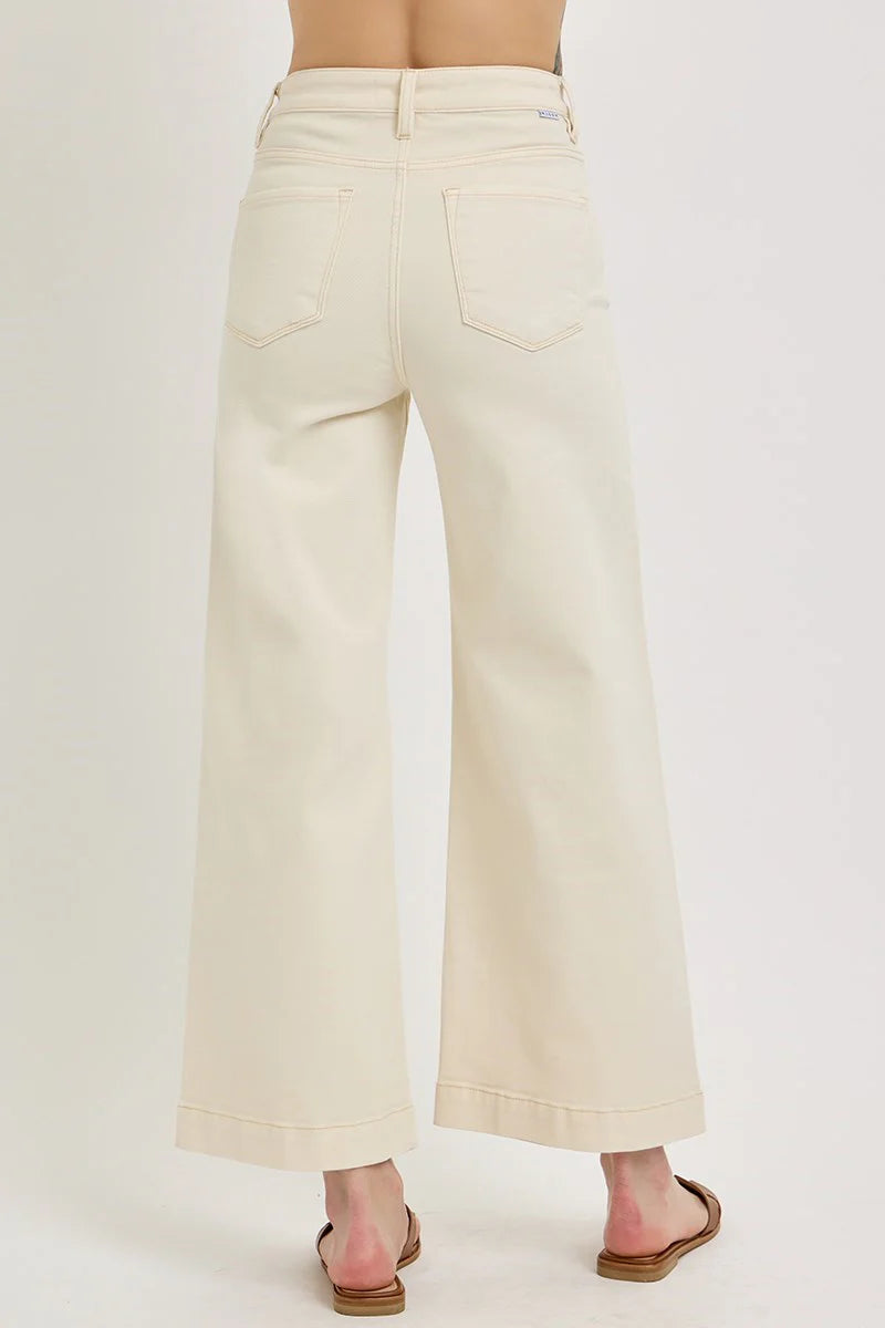 Women's ivory tummy control wide-leg jeans