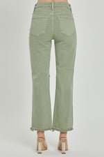 risen jeans olive distressed straight leg denim