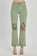 risen jeans olive distressed straight leg denim