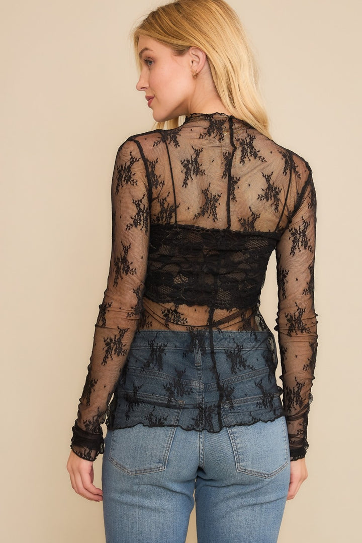 sheer mesh lace black layering top