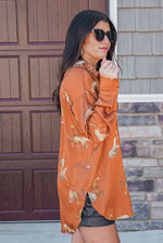 Satin Caramel animal print button down top