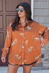 Satin Caramel animal print button down top