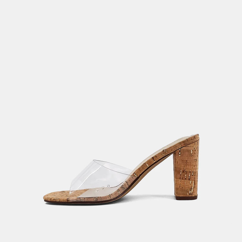 Shu Shop Frida gold cork clear strap heeled sandals