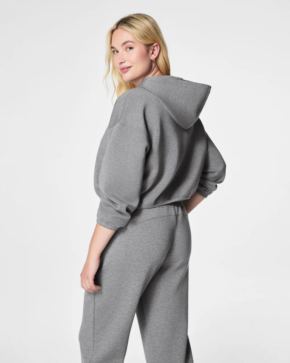 Spanx airessentials cinched semi cropped heather grey hoodie sweatshirt