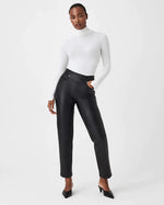 spanx leather like straight leg black pants